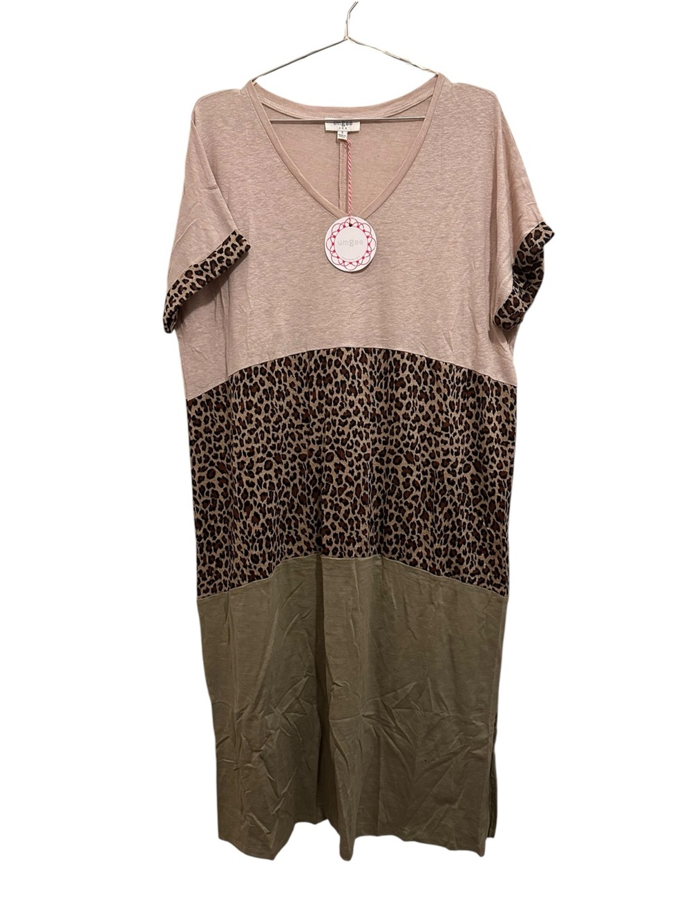 Umgee Blush Pink, Leopard & Olive Colorblock Nightdress